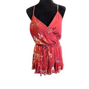Trixxi Women's Red Floral Spaghetti Straps Romper Red Size L